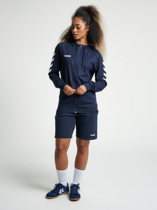 HUMMEL GO COTTON ZIP HOODIE WOMAN, MARINE, model