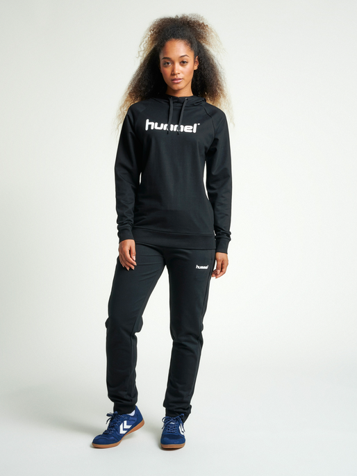 HUMMEL GO COTTON LOGO HOODIE WOMAN, BLACK, model